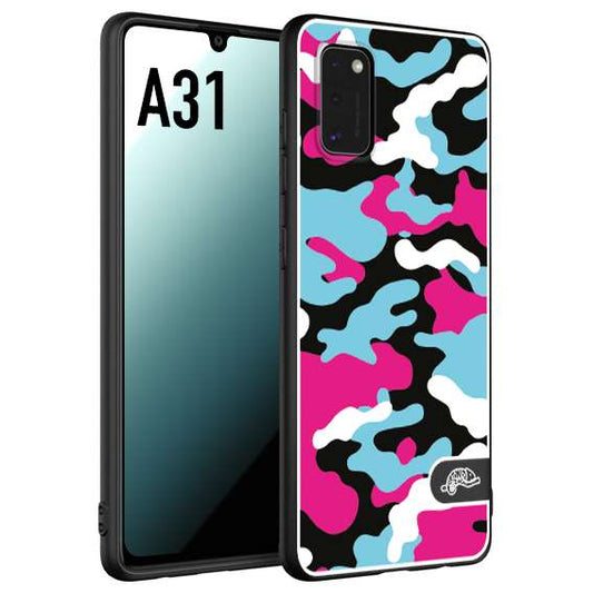 CUSTOMIZZA - Custodia cover nera morbida in tpu compatibile per Samsung A31 camouflage mimetico militare fucsia celeste