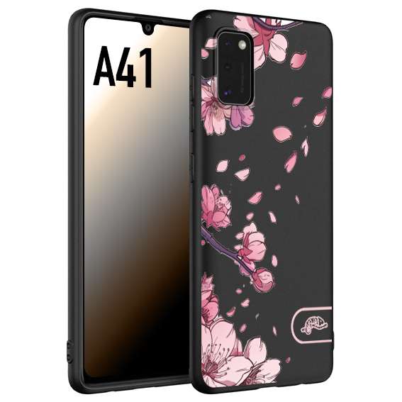 CUSTOMIZZA - Custodia cover nera morbida in tpu compatibile per Samsung A41 giapponese fiori di ciliegio in fiore a rilievo disegnata tattoo