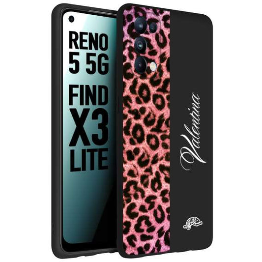 CUSTOMIZZA - Custodia cover nera morbida in tpu compatibile per Oppo Reno 5 5G leopardato rosa fucsia personalizzata nome iniziali