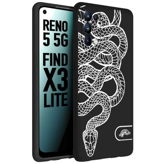 CUSTOMIZZA - Custodia cover nera morbida in tpu compatibile per Oppo Reno 5 5G serpente snake bianco a rilievo disegnato tattoo tatuaggio