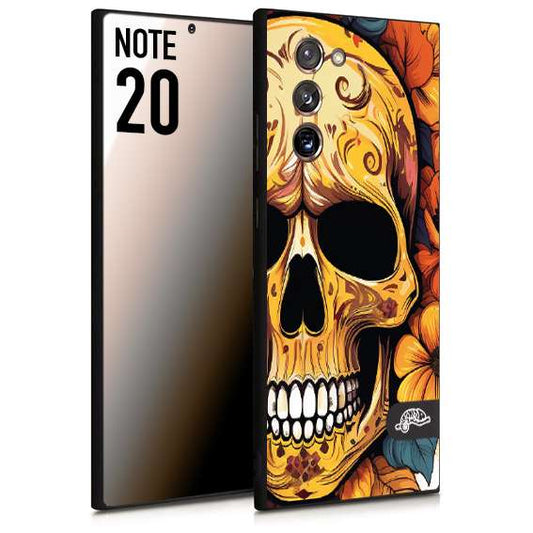 CUSTOMIZZA - Custodia cover nera morbida in tpu compatibile per Samsung NOTE 20 teschio messicano colorato dorato fiori autunnali disegnato