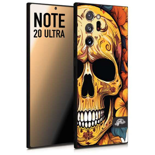 CUSTOMIZZA - Custodia cover nera morbida in tpu compatibile per Samsung NOTE 20 ULTRA teschio messicano colorato dorato fiori autunnali disegnato