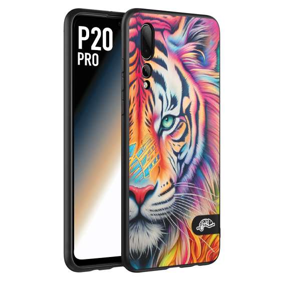 CUSTOMIZZA - Custodia cover nera morbida in tpu compatibile per Huawei P20 PRO animali color tigre tiger viso colori vibranti disegnato schizzo