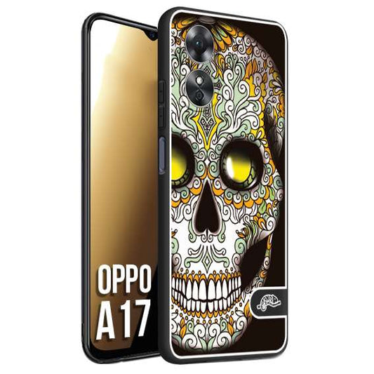 CUSTOMIZZA - Custodia cover nera morbida in tpu compatibile per Oppo A17 teschio messicano Mexican skull bianco verde giallo