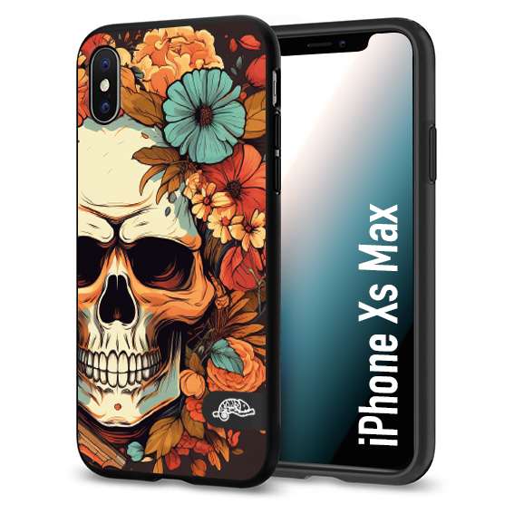 CUSTOMIZZA - Custodia cover nera morbida in tpu compatibile per iPhone Xs Max teschio skull flowers fiori autunnali arancio celeste tattoo