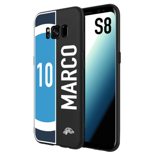 CUSTOMIZZA - Custodia cover nera morbida in tpu compatibile per Samsung S8 personalizzata calcio football nome e numero calciatori biancoazzurri bianco celesti