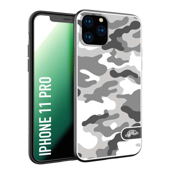 CUSTOMIZZA - Custodia cover nera morbida in tpu compatibile per iPhone 11 PRO camouflage mimetico militare bianco white