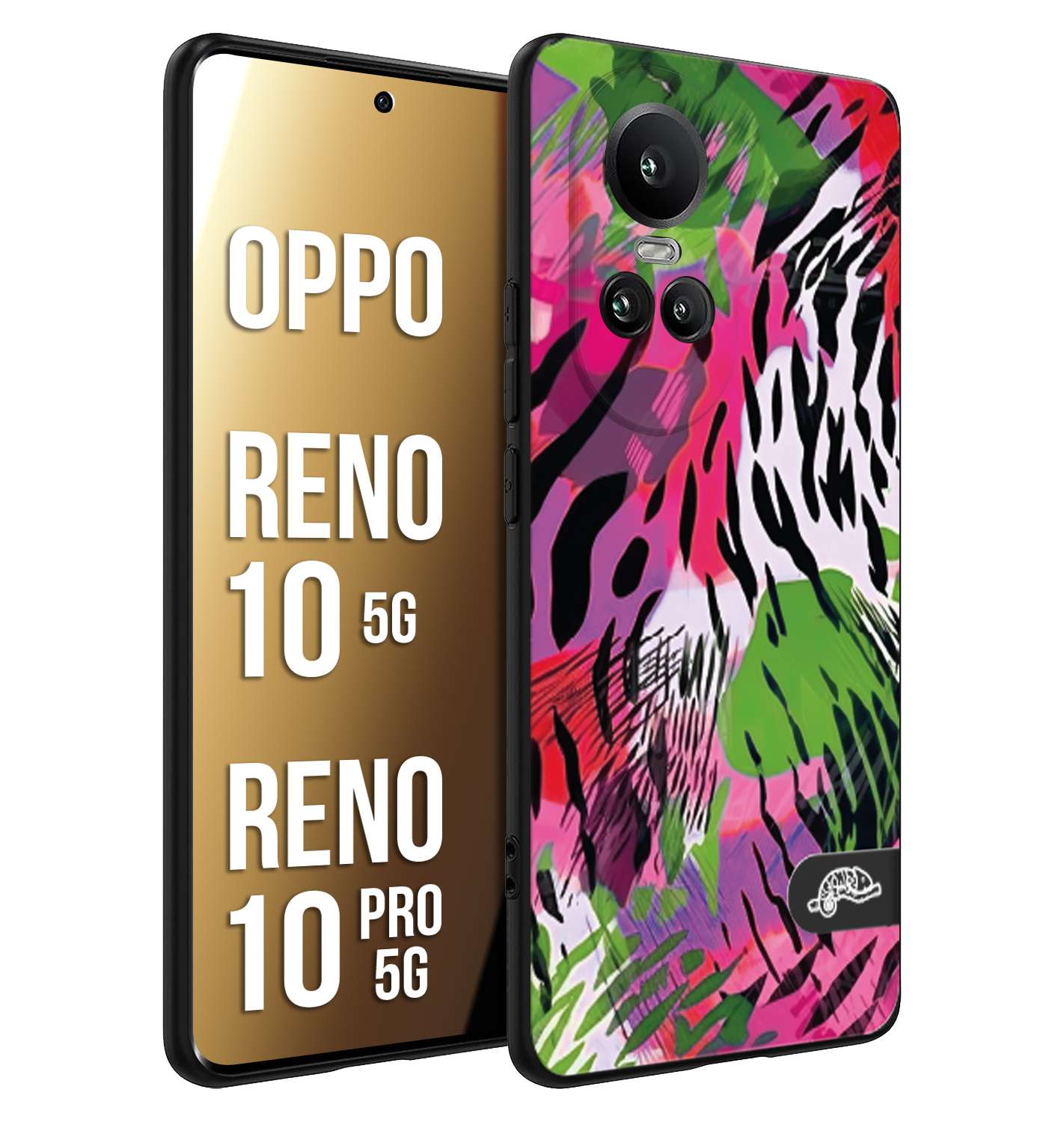 CUSTOMIZZA - Custodia cover nera morbida in tpu compatibile per Oppo Reno 10 5G - 10 PRO 5G leopardato tigrato tiger colorata summer color verde fucsia