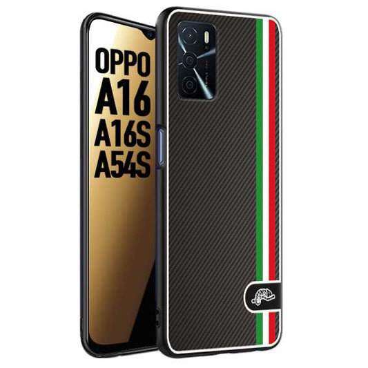 CUSTOMIZZA - Custodia cover nera morbida in tpu compatibile per Oppo A16 - A16S - A54S effetto fibra di carbonio bandiera Italia made in Italy