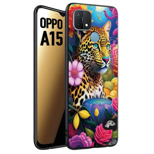 CUSTOMIZZA - Custodia cover nera morbida in tpu compatibile per Oppo A15 fiori astratti donna flower fantasia leopardo ghepardo animali colorati