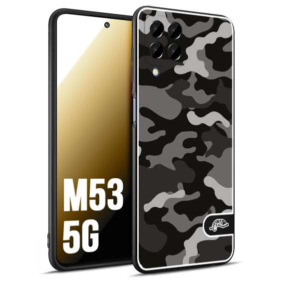 CUSTOMIZZA - Custodia cover nera morbida in tpu compatibile per Samsung M53 5G camouflage mimetico militare nero black grigio