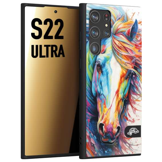 CUSTOMIZZA - Custodia cover nera morbida in tpu compatibile per Samsung S22 ULTRA animali color cavallo horse viso colori vibranti disegnato schizzo