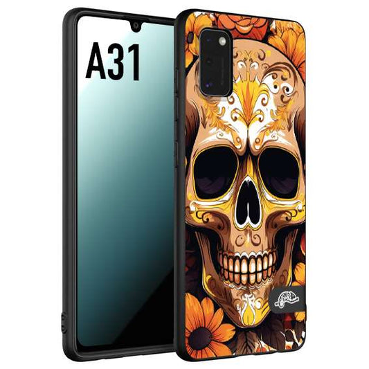 CUSTOMIZZA - Custodia cover nera morbida in tpu compatibile per Samsung A31 teschio messicano colorato dorato fiori tattoo disegnato