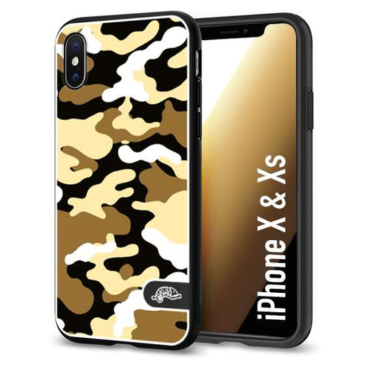 CUSTOMIZZA - Custodia cover nera morbida in tpu compatibile per iPhone X - Xs camouflage mimetico militare giallo desert brown