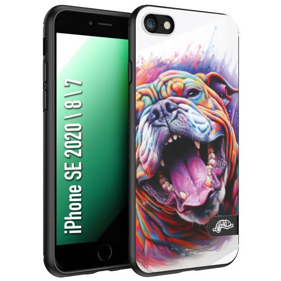 CUSTOMIZZA - Custodia cover nera morbida in tpu compatibile per iPhone 7 - 8 - SE 2020 / 2022 animali color bulldog cane dog colori vibranti disegnato schizzo