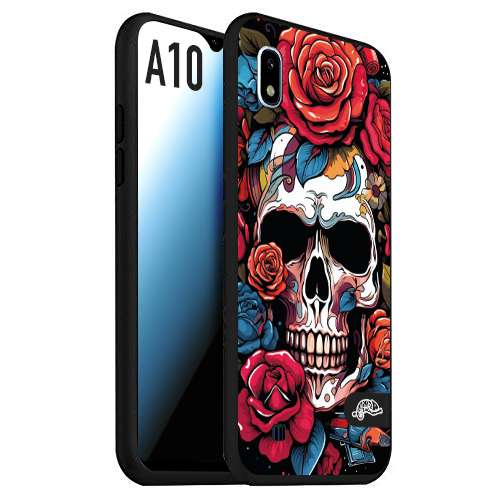 CUSTOMIZZA - Custodia cover nera morbida in tpu compatibile per Samsung A10 teschio skull flowers fiori rose rosse tattoo disegnato