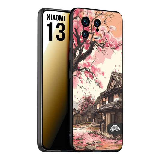 CUSTOMIZZA - Custodia cover nera morbida in tpu compatibile per Xiaomi 13 casa giapponese rosa ciliegio in fiore disegnata tattoo