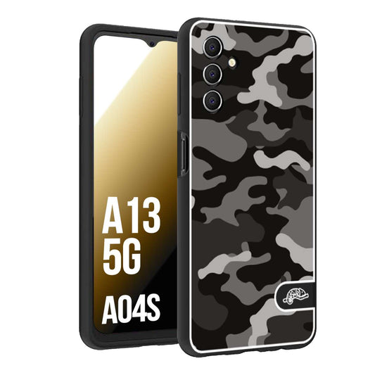 CUSTOMIZZA - Custodia cover nera morbida in tpu compatibile per Samsung A04S - A13 5G camouflage mimetico militare nero black grigio