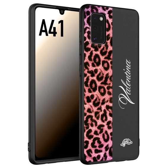 CUSTOMIZZA - Custodia cover nera morbida in tpu compatibile per Samsung A41 leopardato rosa fucsia personalizzata nome iniziali