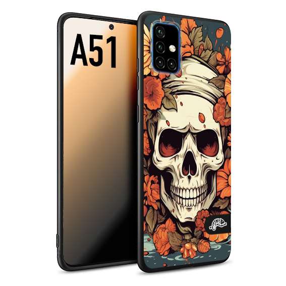 CUSTOMIZZA - Custodia cover nera morbida in tpu compatibile per Samsung A51 teschio skull flowers fiori tattoo disegnato alta definizione