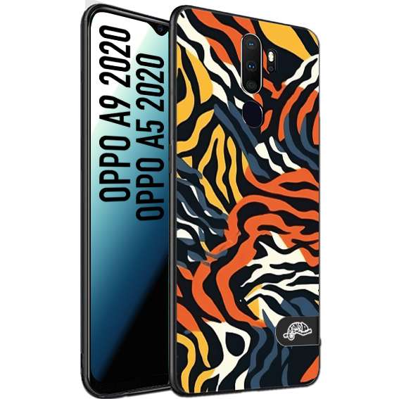 CUSTOMIZZA - Custodia cover nera morbida in tpu compatibile per Oppo A9 2020 - A5 2020 leopardato maculato tigrato tiger colorata gialla blu arancio