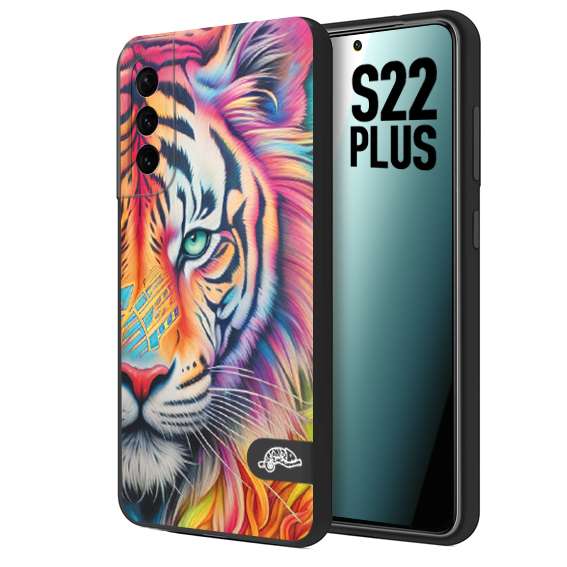 CUSTOMIZZA - Custodia cover nera morbida in tpu compatibile per Samsung S22 PLUS animali color tigre tiger viso colori vibranti disegnato schizzo