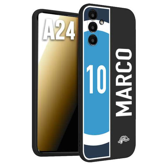 CUSTOMIZZA - Custodia cover nera morbida in tpu compatibile per Samsung A24 personalizzata calcio football nome e numero calciatori biancoazzurri bianco celesti