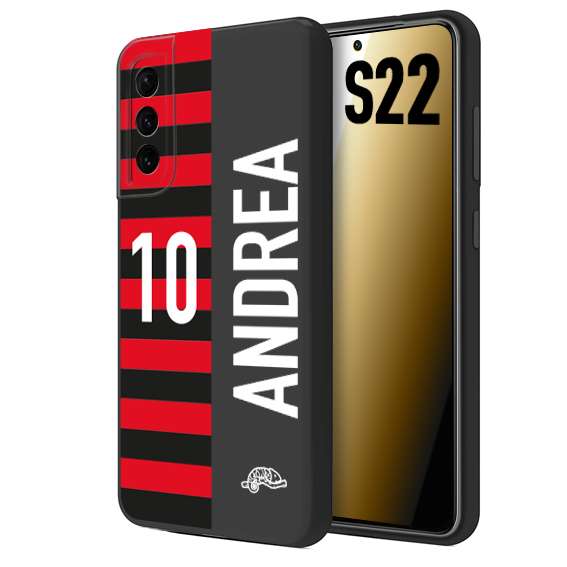 CUSTOMIZZA - Custodia cover nera morbida in tpu compatibile per Samsung S22 personalizzata calcio football nome e numero calciatori rossonera