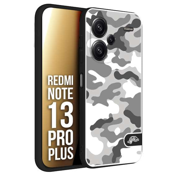 CUSTOMIZZA - Custodia cover nera morbida in tpu compatibile per Xiaomi Redmi Note 13 PRO PLUS camouflage mimetico militare bianco white