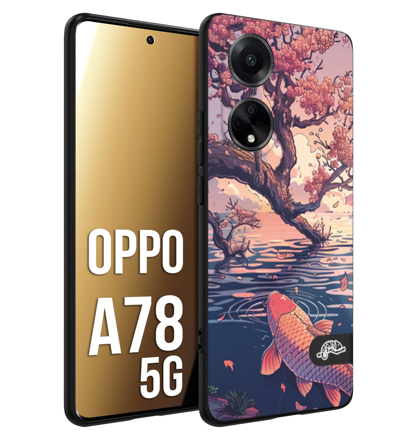 CUSTOMIZZA - Custodia cover nera morbida in tpu compatibile per Oppo A78 5G giapponese lago carpa koi rosa con foglie d'acero disegnata tattoo