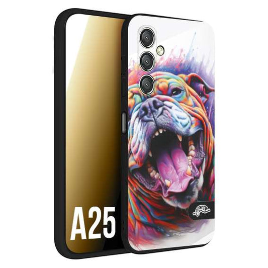 CUSTOMIZZA - Custodia cover nera morbida in tpu compatibile per Samsung A25 animali color bulldog cane dog colori vibranti disegnato schizzo