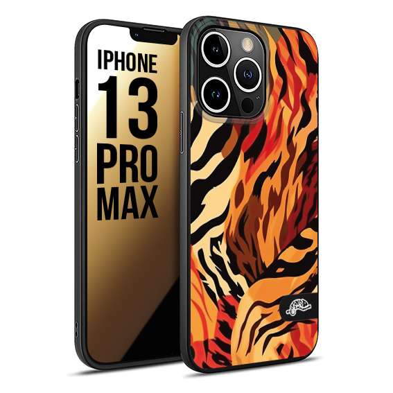 CUSTOMIZZA - Custodia cover nera morbida in tpu compatibile per iPhone 13 PRO MAX leopardato maculato tigrato tiger colorata gialla rossa arancio