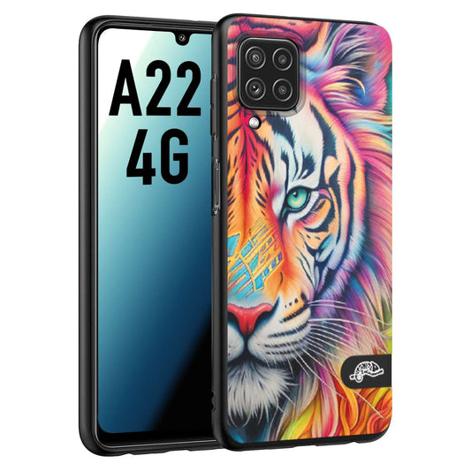 CUSTOMIZZA - Custodia cover nera morbida in tpu compatibile per Samsung A22 4G animali color tigre tiger viso colori vibranti disegnato schizzo