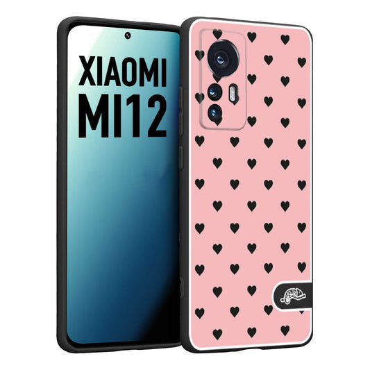 CUSTOMIZZA - Custodia cover nera morbida in tpu compatibile per Xiaomi 12 5G cuori pois rosa donna pin up vintage