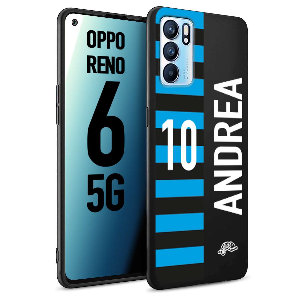 CUSTOMIZZA - Custodia cover nera morbida in tpu compatibile per Oppo Reno 6 5G personalizzata calcio football nome e numero calciatori nerazzurra