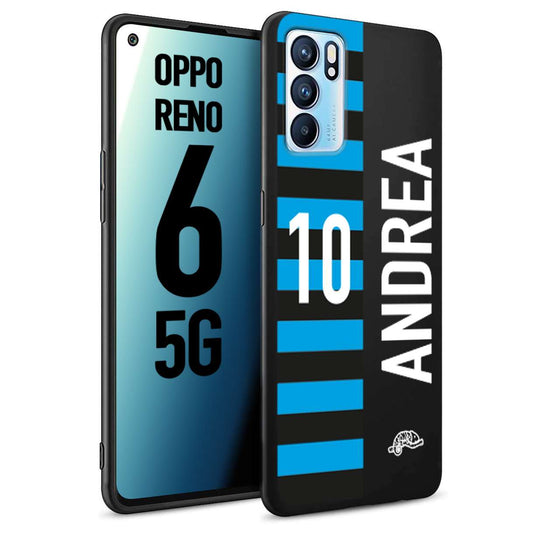 CUSTOMIZZA - Custodia cover nera morbida in tpu compatibile per Oppo Reno 6 5G personalizzata calcio football nome e numero calciatori nerazzurra