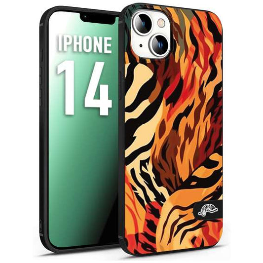 CUSTOMIZZA - Custodia cover nera morbida in tpu compatibile per iPhone 14 leopardato maculato tigrato tiger colorata gialla rossa arancio