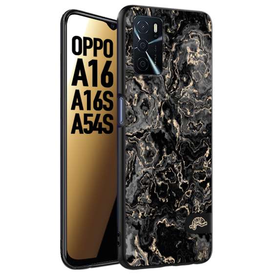 CUSTOMIZZA - Custodia cover nera morbida in tpu compatibile per Oppo A16 - A16S - A54S effetto marmo marble nero black venature dorato pietra