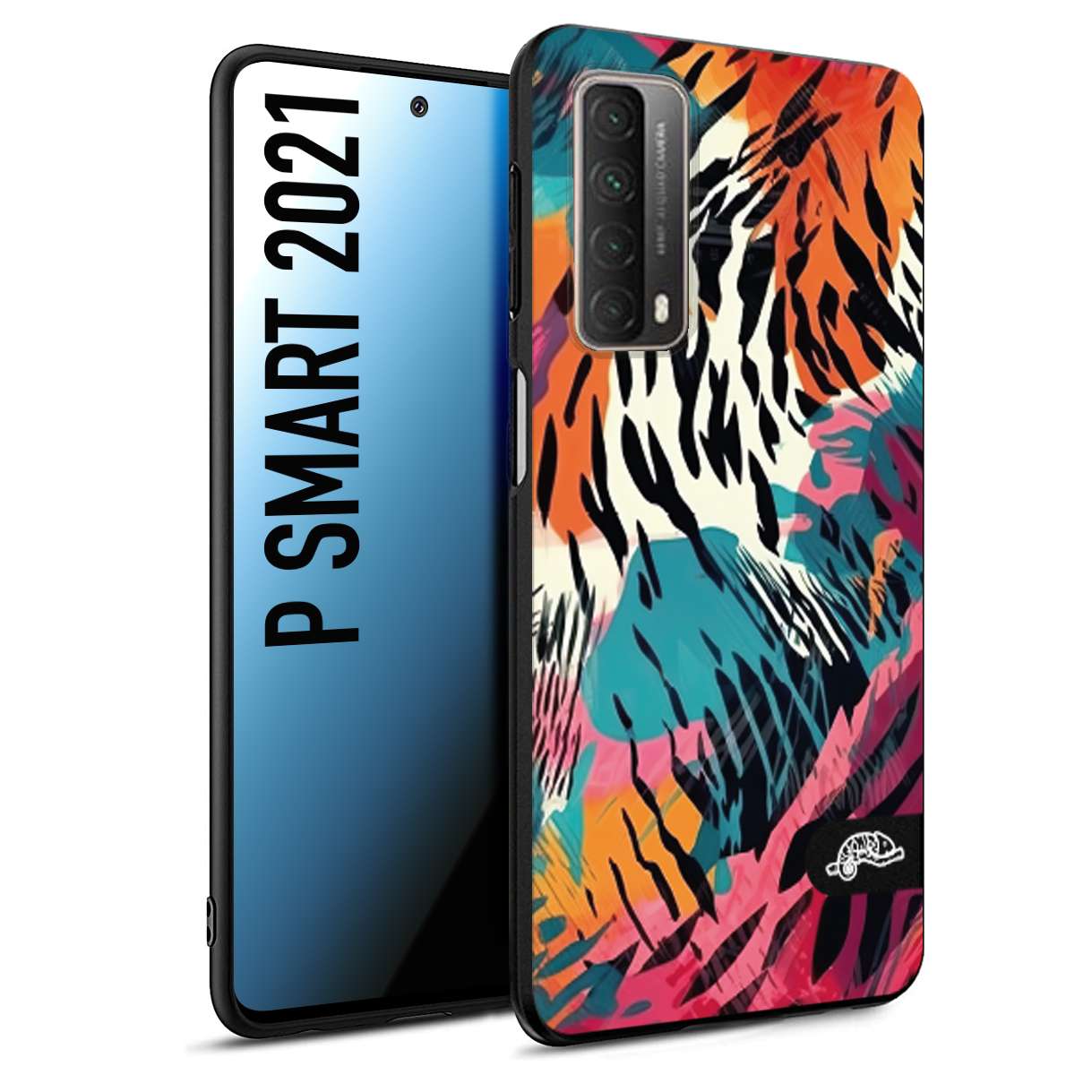 CUSTOMIZZA - Custodia cover nera morbida in tpu compatibile per Huawei P Smart 2021 leopardato maculato tigrato tiger colorata summer color