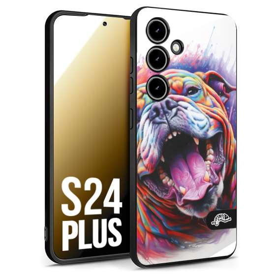 CUSTOMIZZA - Custodia cover nera morbida in tpu compatibile per Samsung S24 PLUS animali color bulldog cane dog colori vibranti disegnato schizzo