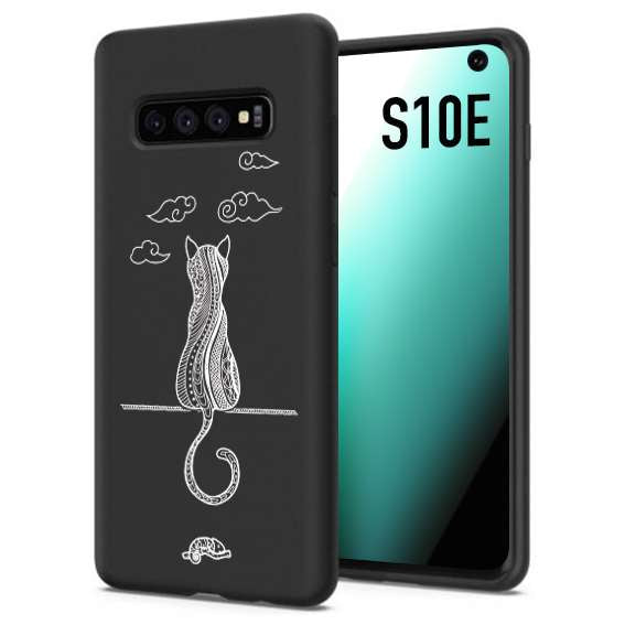 CUSTOMIZZA - Custodia cover nera morbida in tpu compatibile per Samsung S10E gatto mandala stilizzato gattino a rilievo soft touch donna bianca