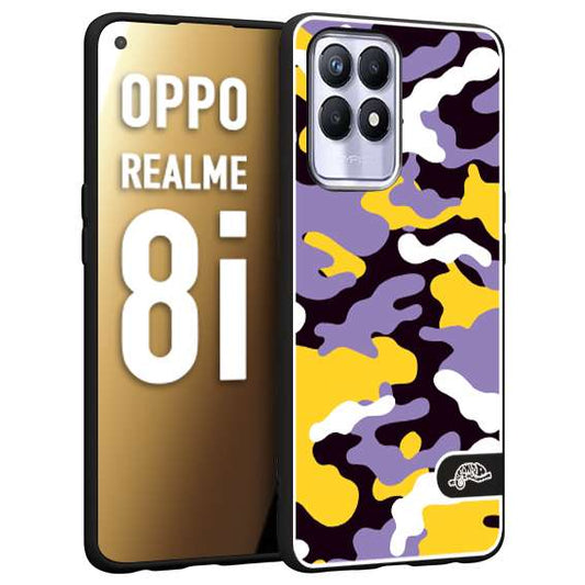 CUSTOMIZZA - Custodia cover nera morbida in tpu compatibile per Oppo Realme 8i camouflage mimetico militare viola lilla giallo