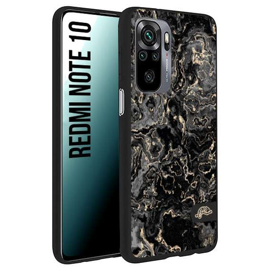 CUSTOMIZZA - Custodia cover nera morbida in tpu compatibile per Xiaomi Redmi Note 10 effetto marmo marble nero black venature dorato pietra