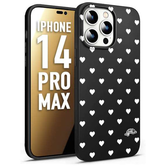 CUSTOMIZZA - Custodia cover nera morbida in tpu compatibile per iPhone 14 PRO MAX cuori pois bianchi donna pin up vintage