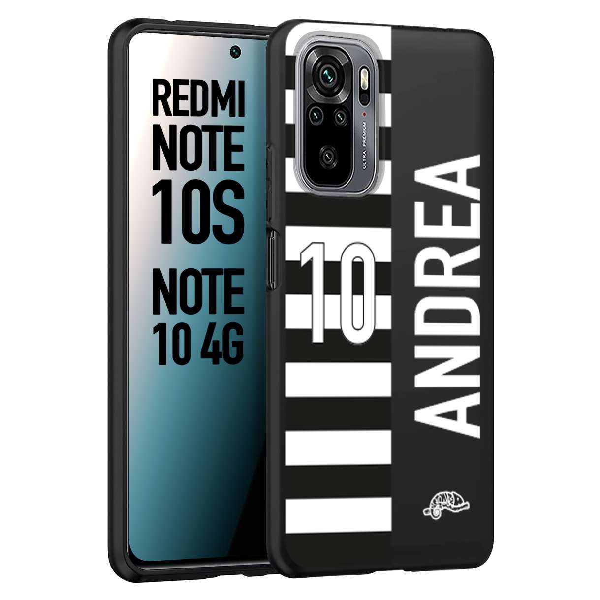 CUSTOMIZZA - Custodia cover nera morbida in tpu compatibile per Xiaomi Redmi Note 10S personalizzata calcio football nome e numero calciatori bianconera