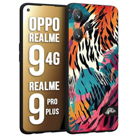 CUSTOMIZZA - Custodia cover nera morbida in tpu compatibile per Oppo Realme 9 4G - 9 PRO PLUS leopardato maculato tigrato tiger colorata summer color