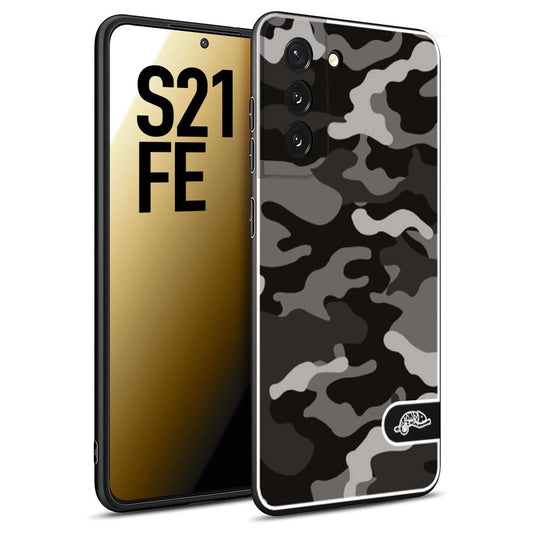 CUSTOMIZZA - Custodia cover nera morbida in tpu compatibile per Samsung S21 FE camouflage mimetico militare nero black grigio