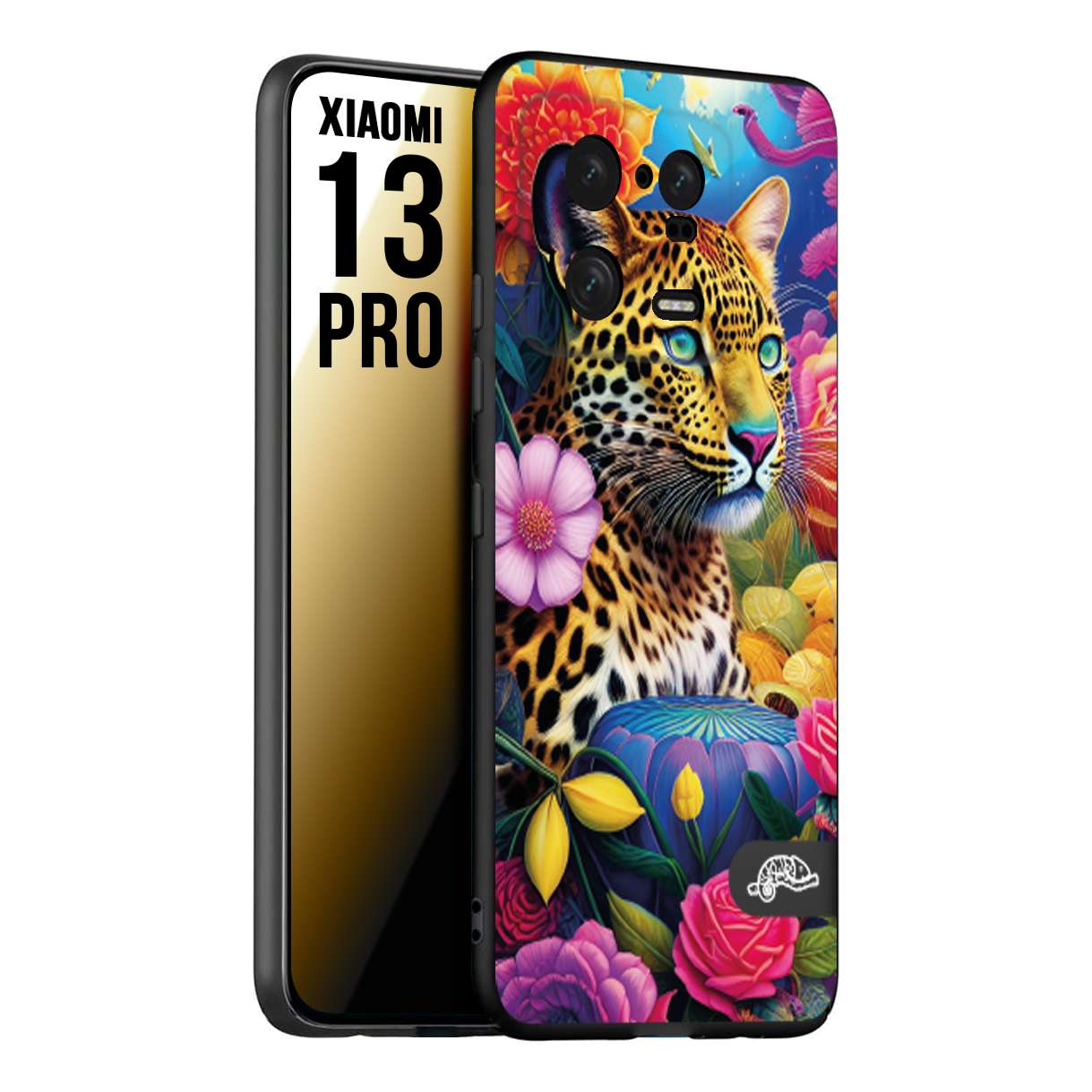 CUSTOMIZZA - Custodia cover nera morbida in tpu compatibile per Xiaomi 13 PRO fiori astratti donna flower fantasia leopardo ghepardo animali colorati