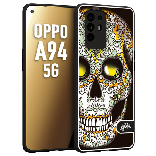 CUSTOMIZZA - Custodia cover nera morbida in tpu compatibile per Oppo A94 5G teschio messicano Mexican skull bianco verde giallo