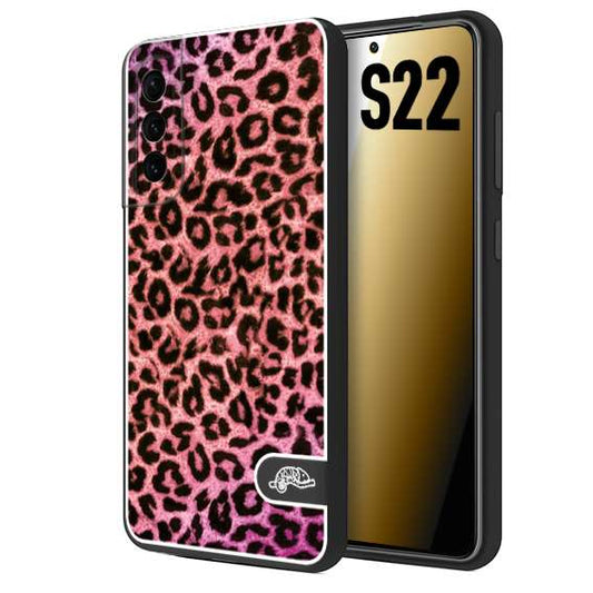 CUSTOMIZZA - Custodia cover nera morbida in tpu compatibile per Samsung S22 leopardato maculato donna rosa leopard